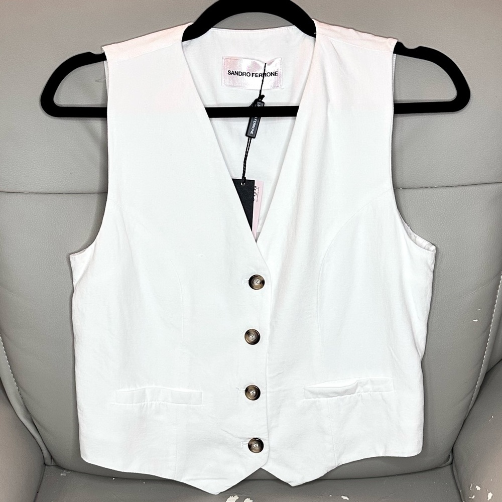 Sandro Ferrone White V-neck Sleeveless Vest